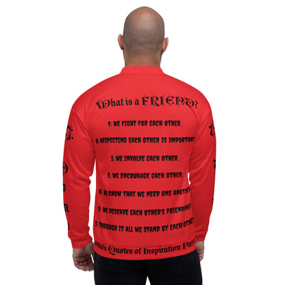 D.J. Domo "What is a Friend?" Unisex Bomber Jacket Red/Black