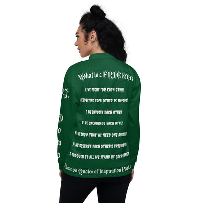 D.J. Domo "What is a Friend?" Unisex Bomber Jacket Green/White