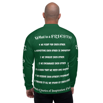 D.J. Domo "What is a Friend?" Unisex Bomber Jacket Green/White