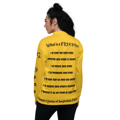 D.J. Domo "What is a Friend?" Unisex Bomber Jacket Gold/Black