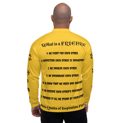 D.J. Domo "What is a Friend?" Unisex Bomber Jacket Gold/Black