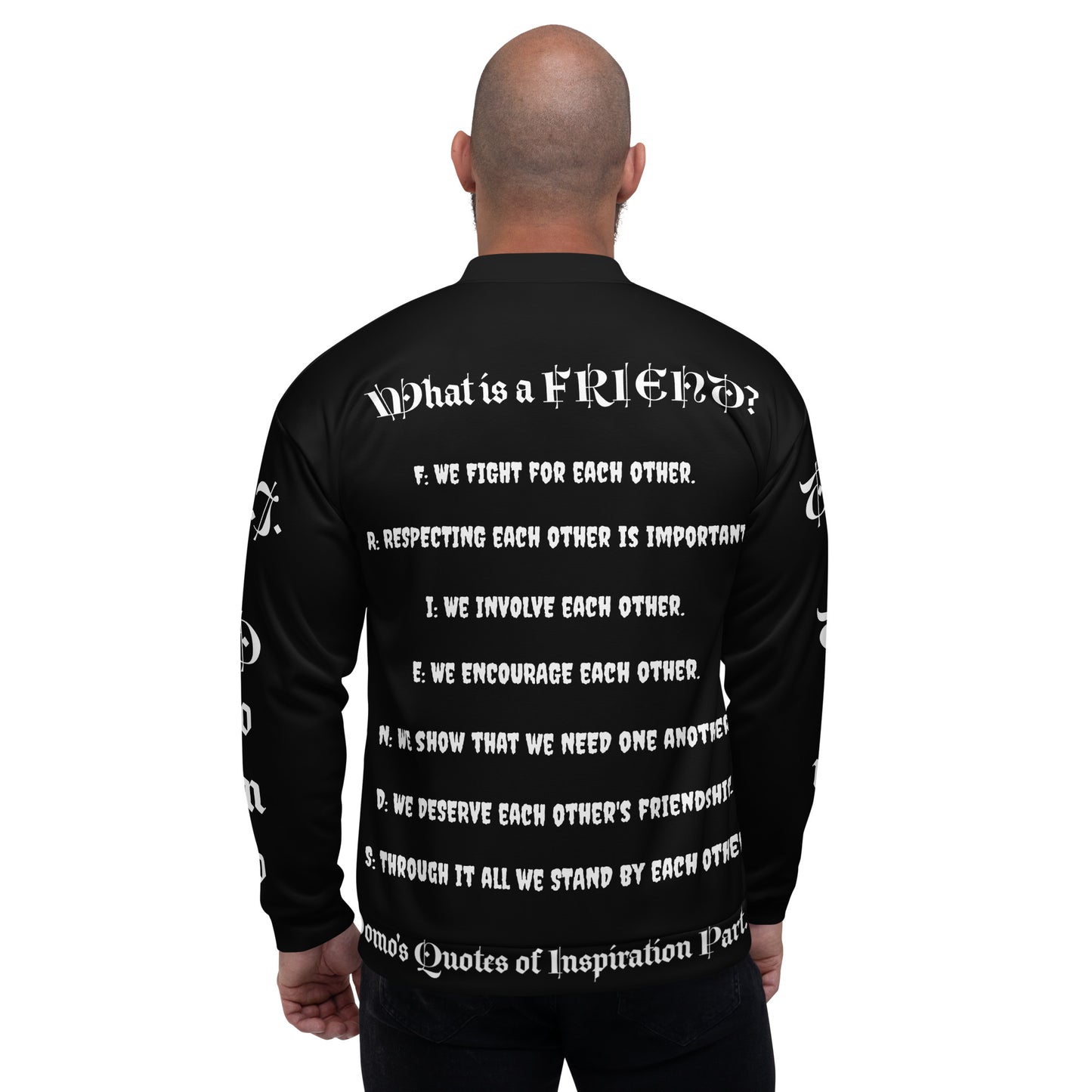 D.J. Domo "What is a Friend?" Unisex Bomber Jacket Black/White