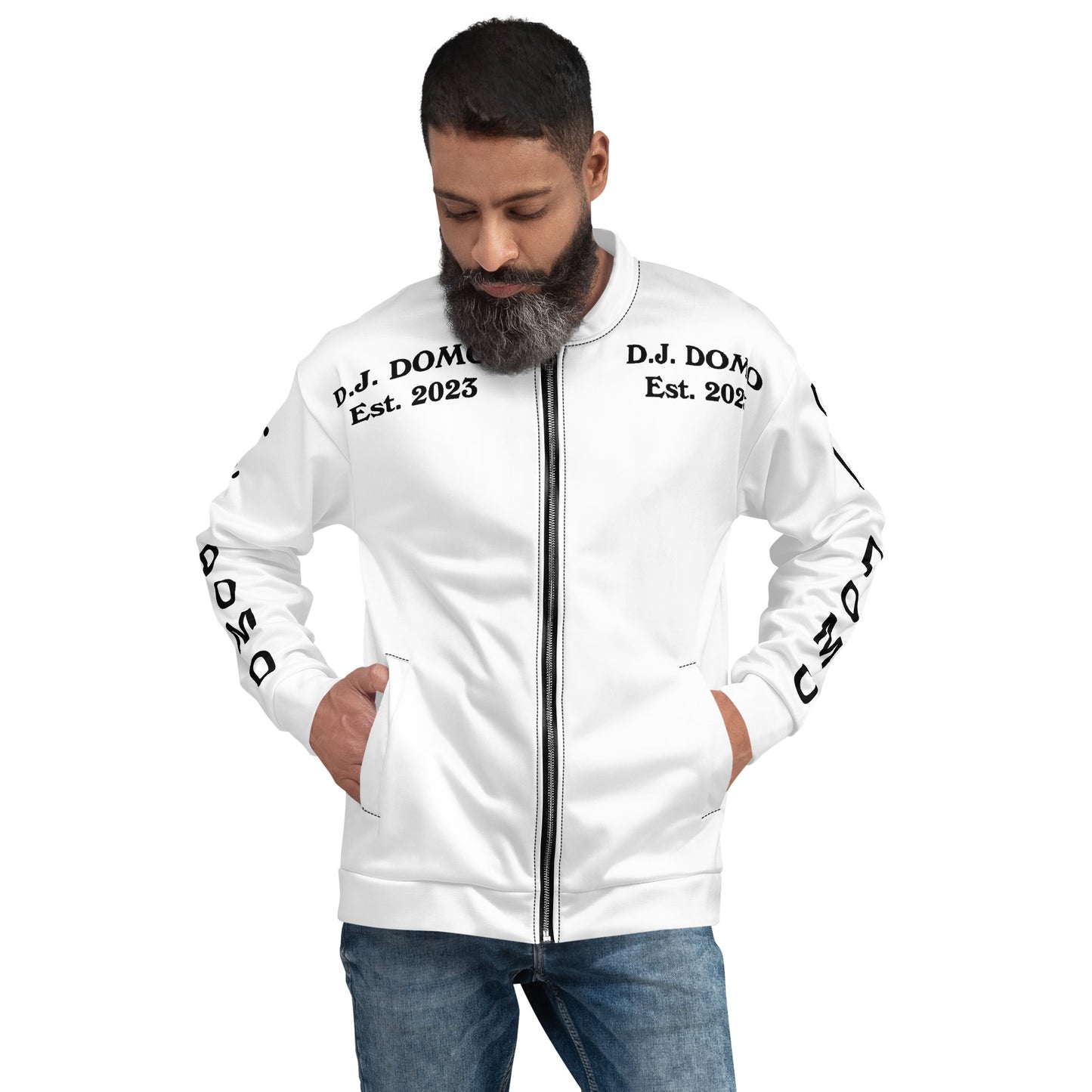 D.J. Domo "Regretted" Unisex Bomber Jacket White/Black