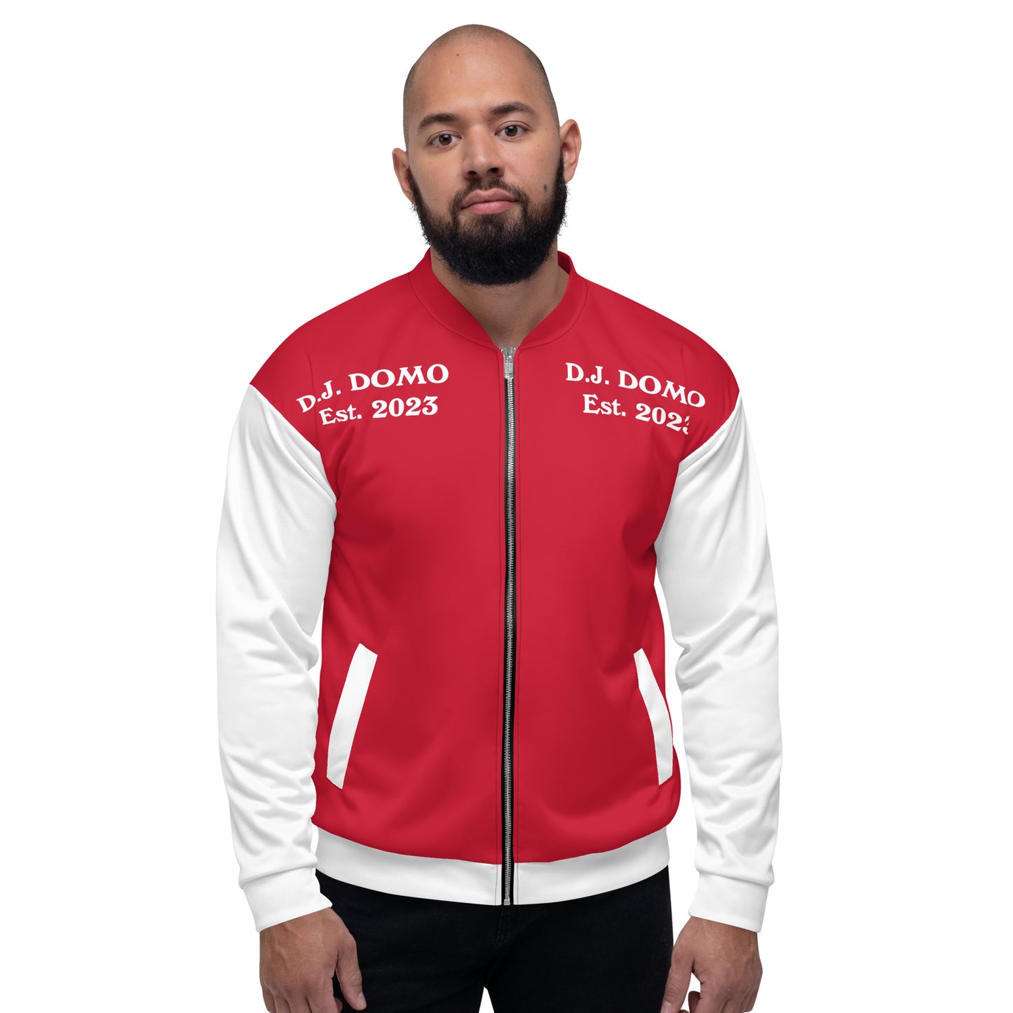 D.J. Domo "Regretted" Unisex Bomber Jacket Red/White