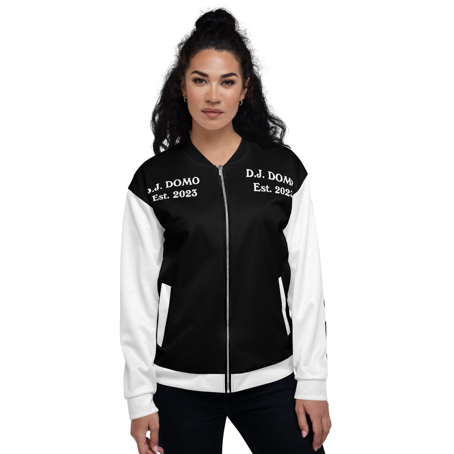 D.J. Domo "Regretted" Unisex Bomber Jacket Black/White