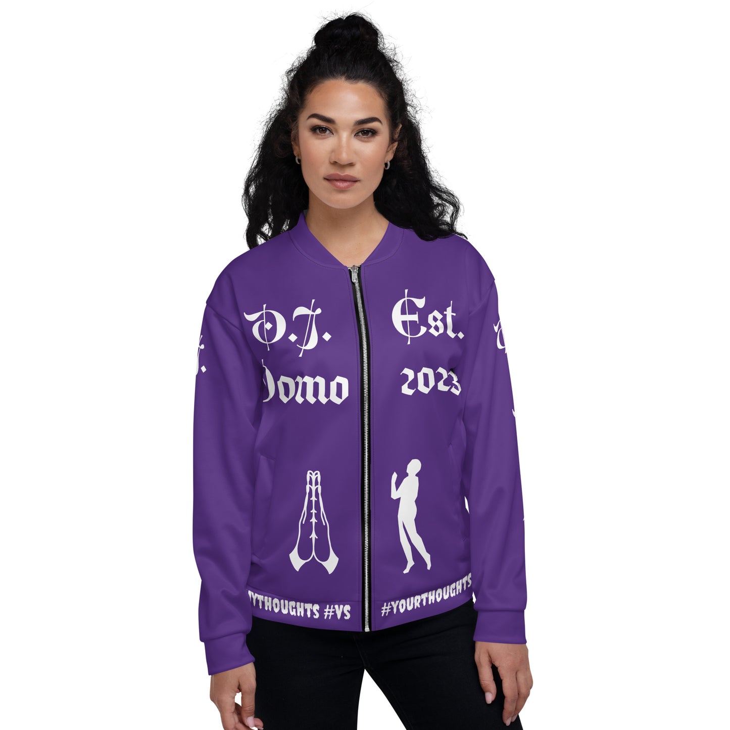 D.J. Domo "PRAYER" Unisex Bomber Jacket Purple/White