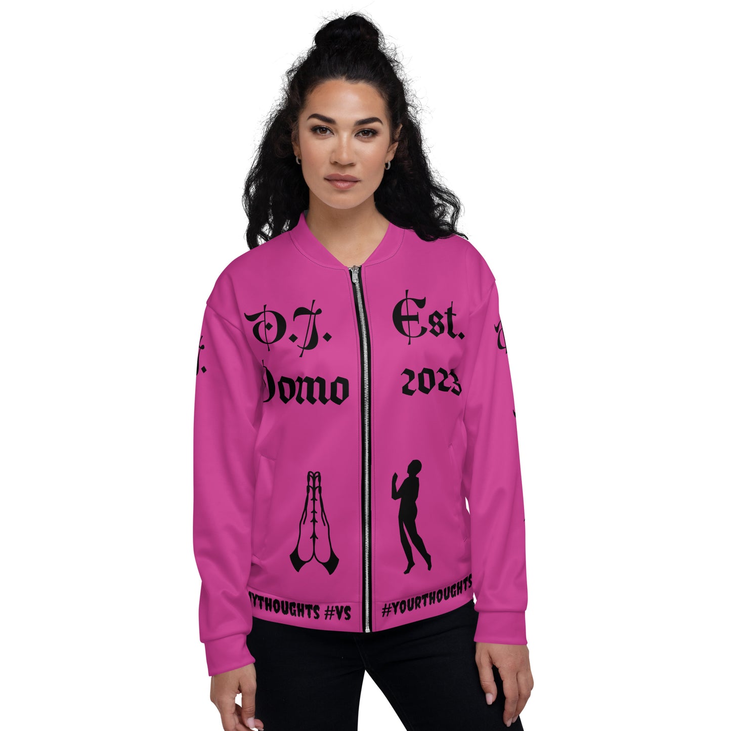 D.J. Domo "PRAYER" Unisex Bomber Jacket Pink/Black