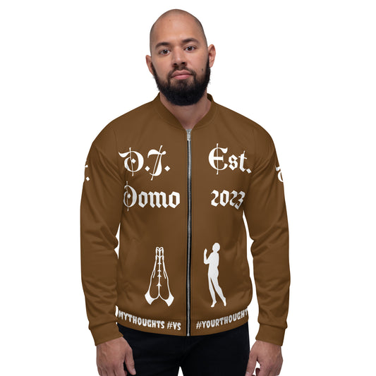 D.J. Domo "PRAYER" Unisex Bomber Jacket Brown/White