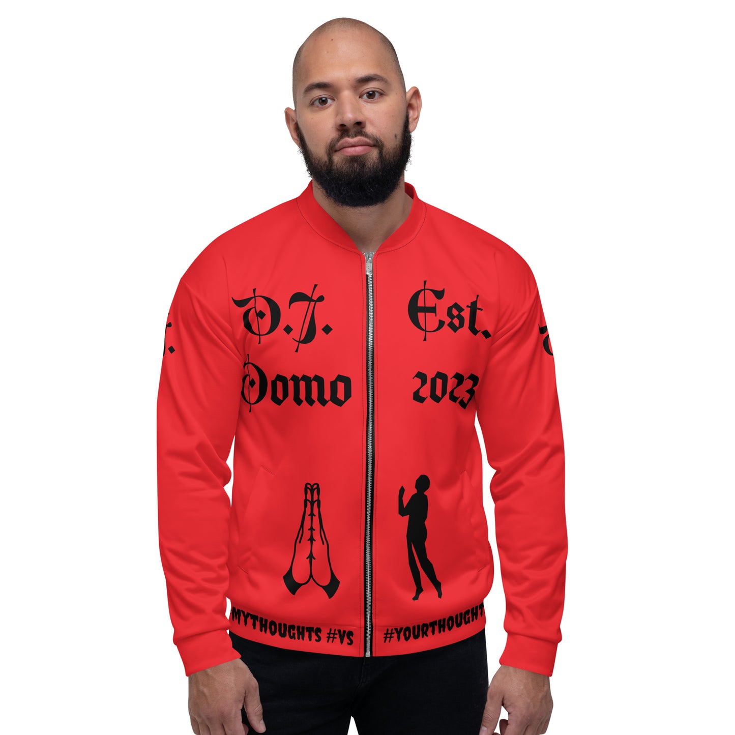 D.J. Domo "PRAYER" Unisex Bomber Jacket Red/Black