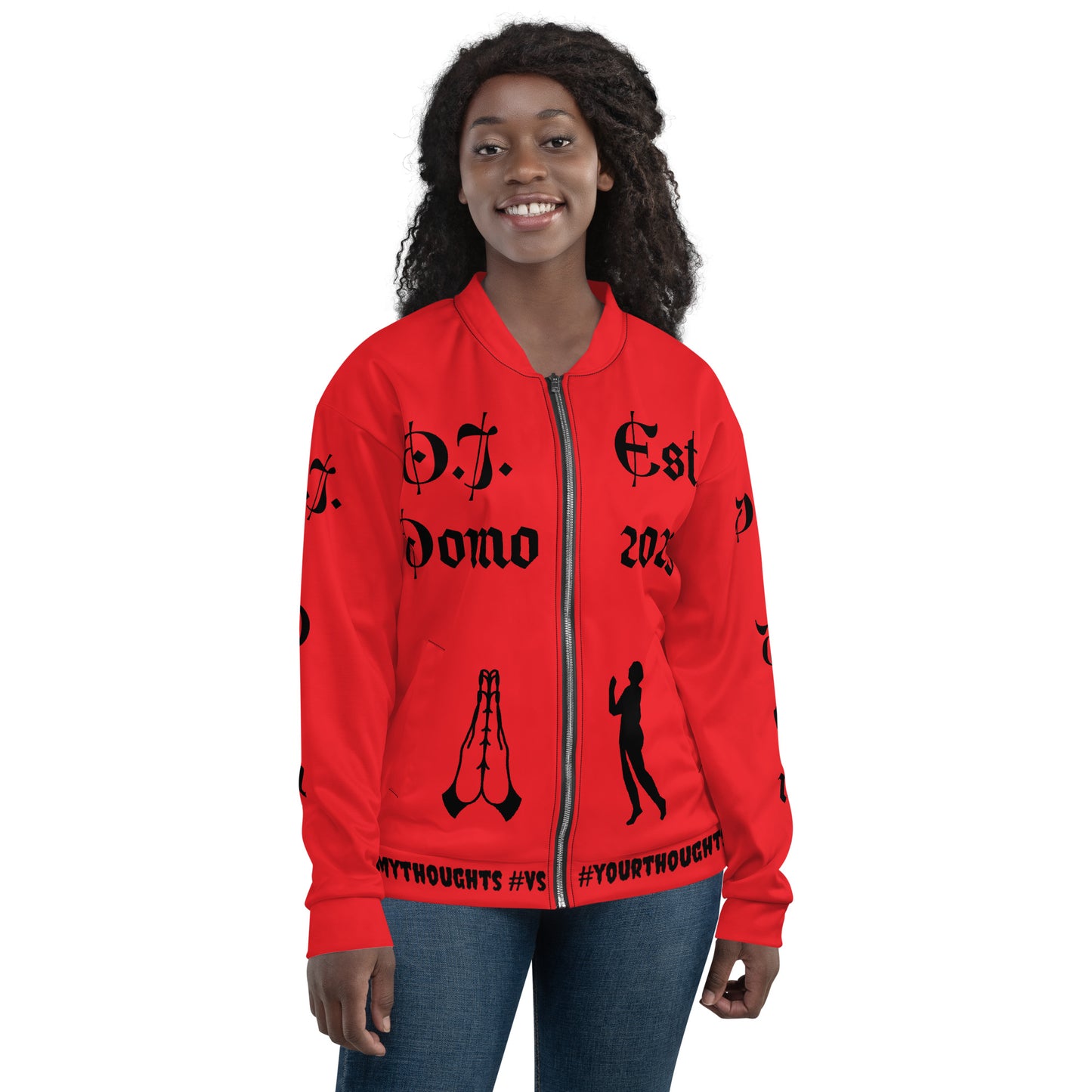 D.J. Domo "PRAYER" Unisex Bomber Jacket Red/Black