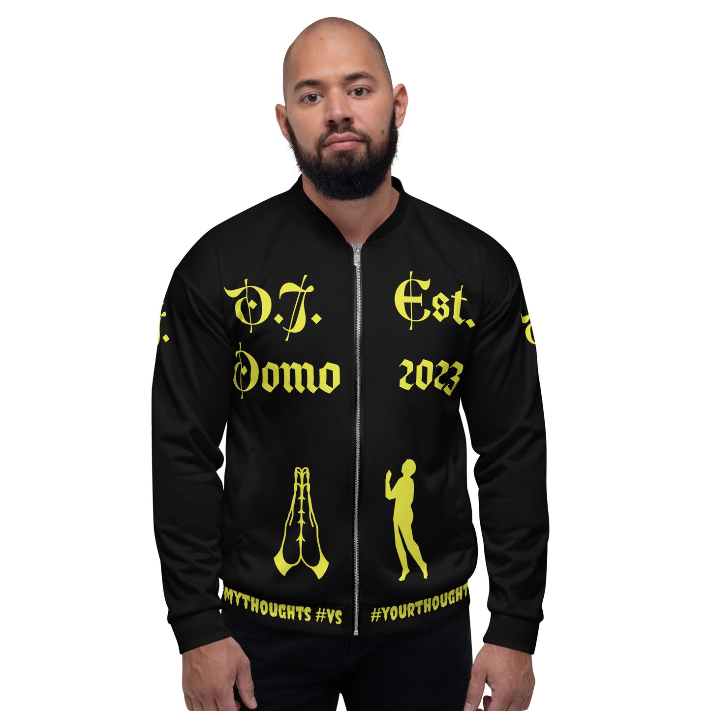 D.J. Domo "PRAYER" Unisex Bomber Jacket Black/Gold