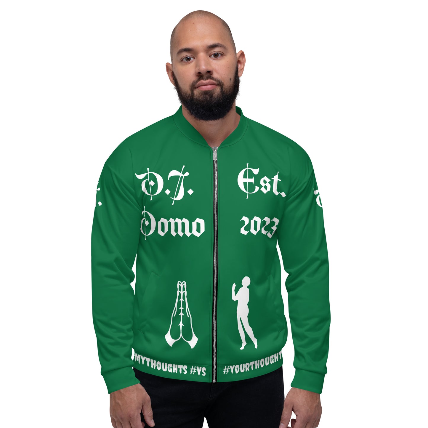 D.J. Domo "PRAYER" Unisex Bomber Jacket Green/White