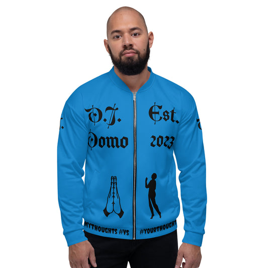 D.J. Domo "PRAYER" Unisex Bomber Jacket Light Blue/Black