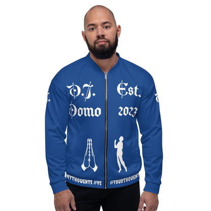 D.J. Domo "PRAYER" Unisex Bomber Jacket Dark Blue/White