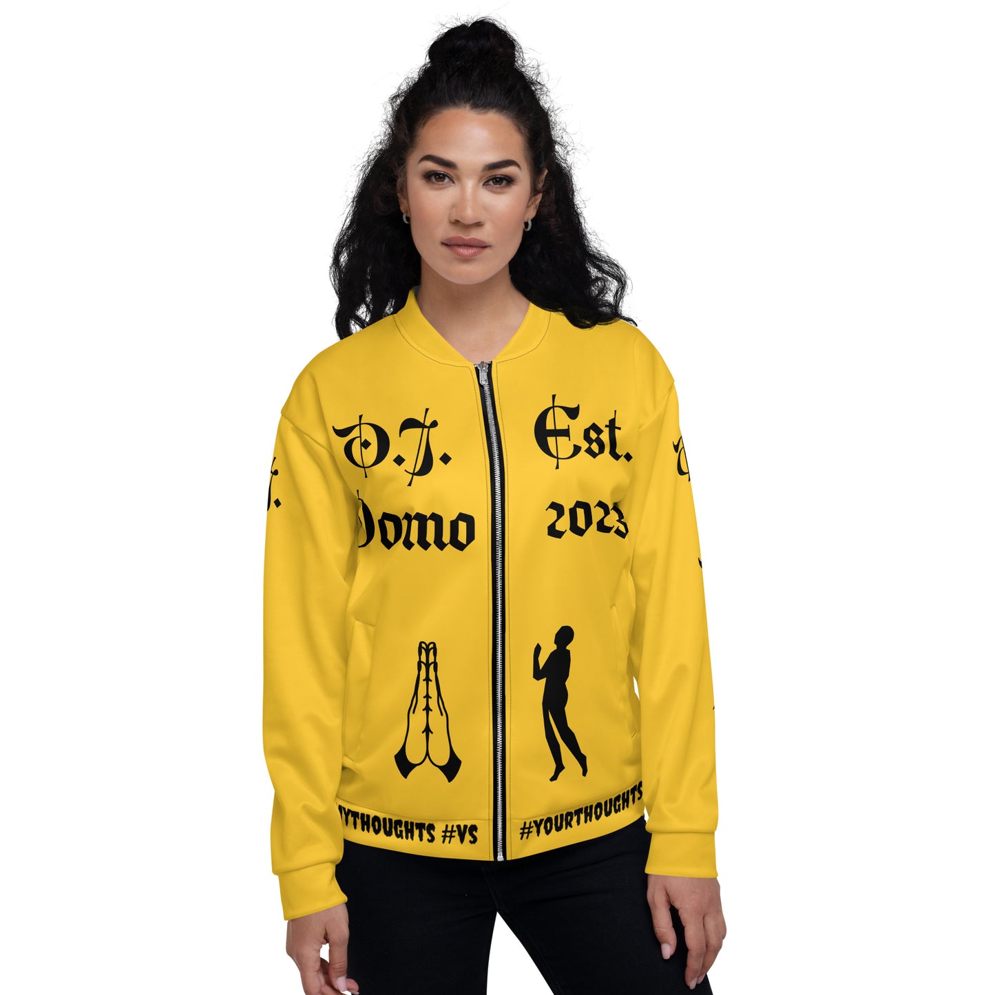 D.J. Domo "PRAYER" Unisex Bomber Jacket Gold/Black