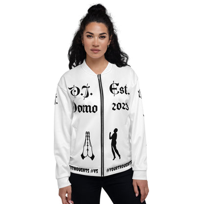 D.J. Domo "PRAYER" Unisex Bomber Jacket White/Black