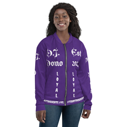 D.J. Domo "LOYAL" Unisex Bomber Jacket Purple/White