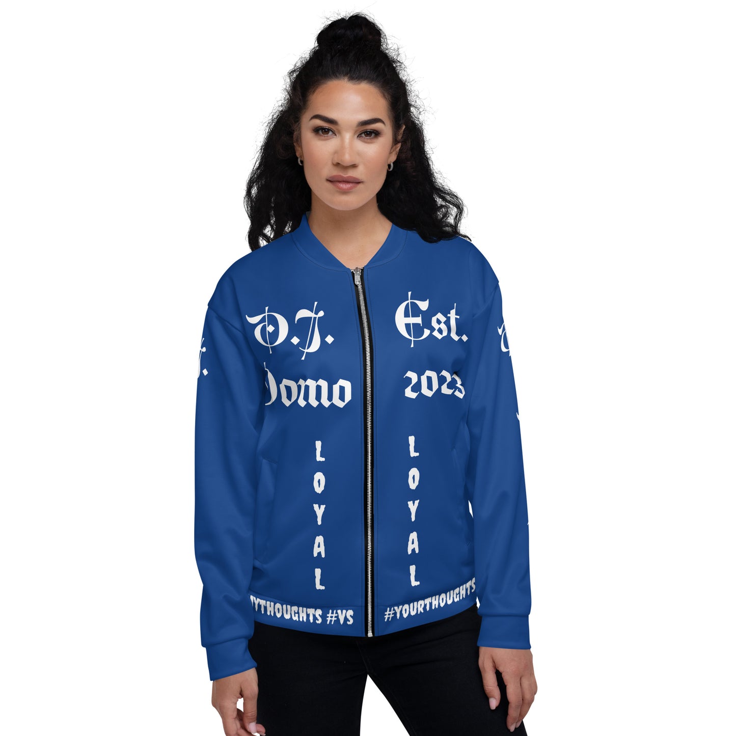 D.J. Domo "LOYAL" Unisex Bomber Jacket Dark Blue/White