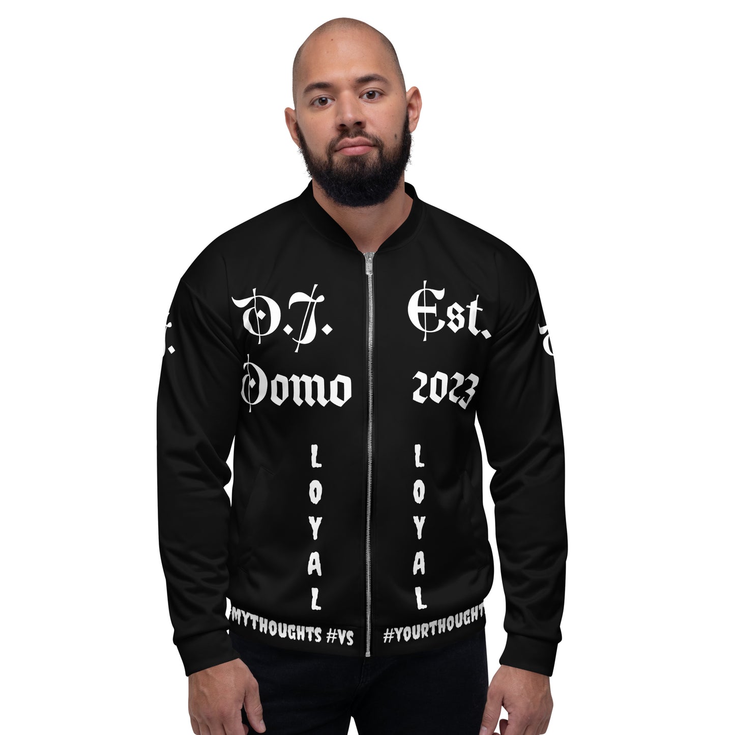 D.J. Domo "LOYAL" Unisex Bomber Jacket Black/White