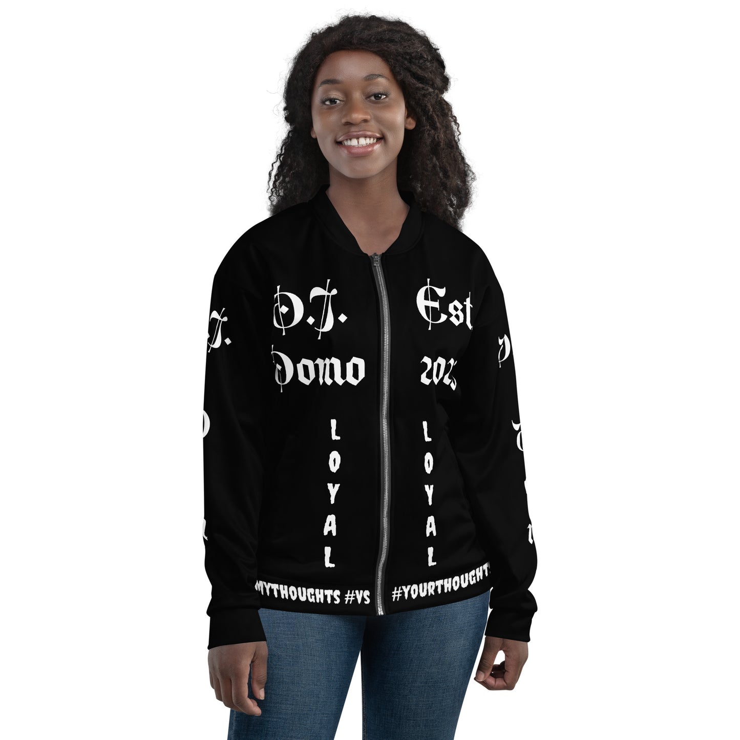 D.J. Domo "LOYAL" Unisex Bomber Jacket Black/White