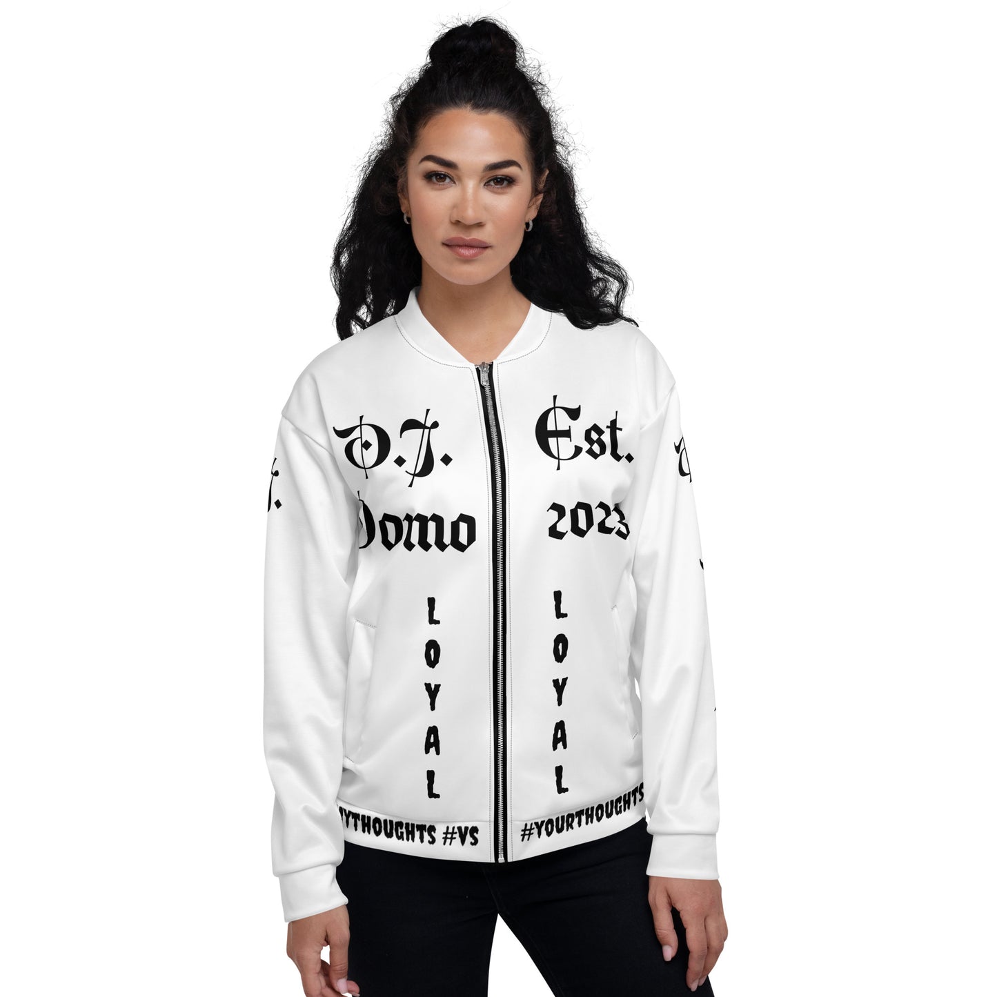 D.J. Domo "LOYAL" Unisex Bomber Jacket White/Black