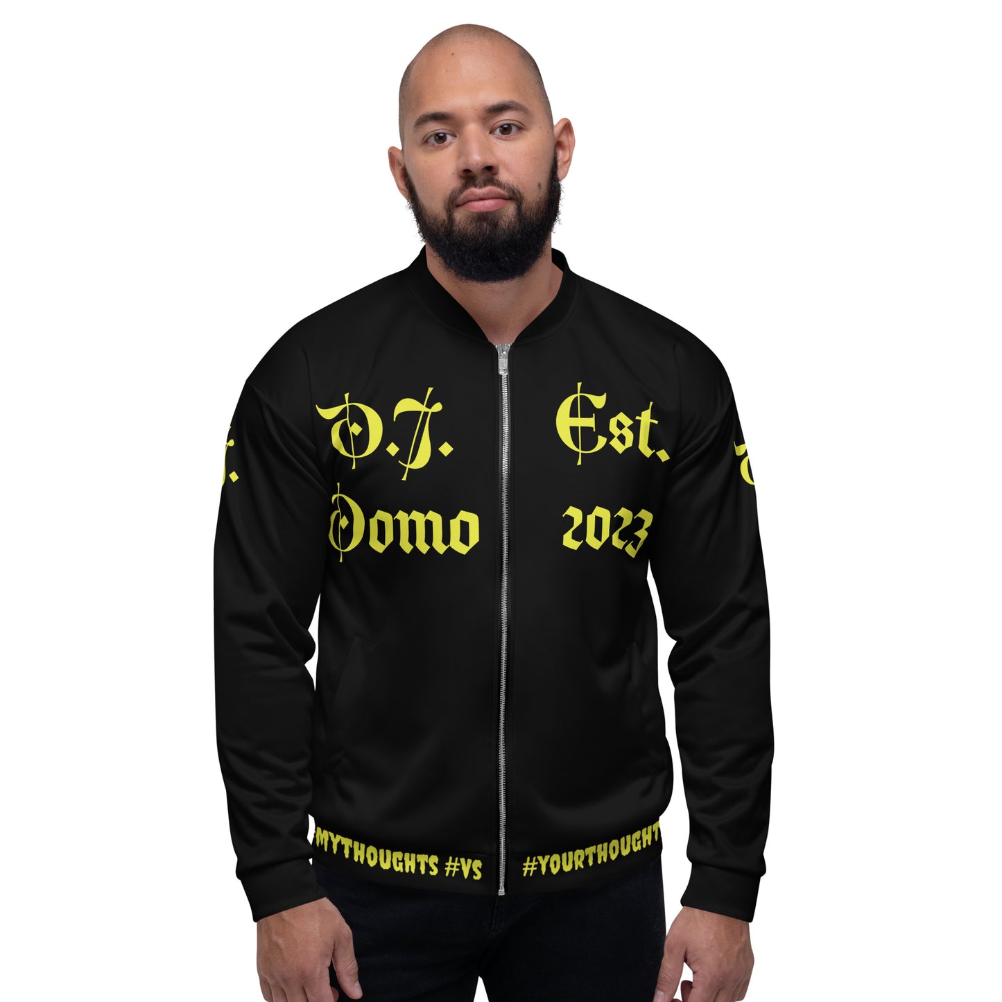 D.J. Domo "What is a Friend?" Unisex Bomber Jacket Black/Gold