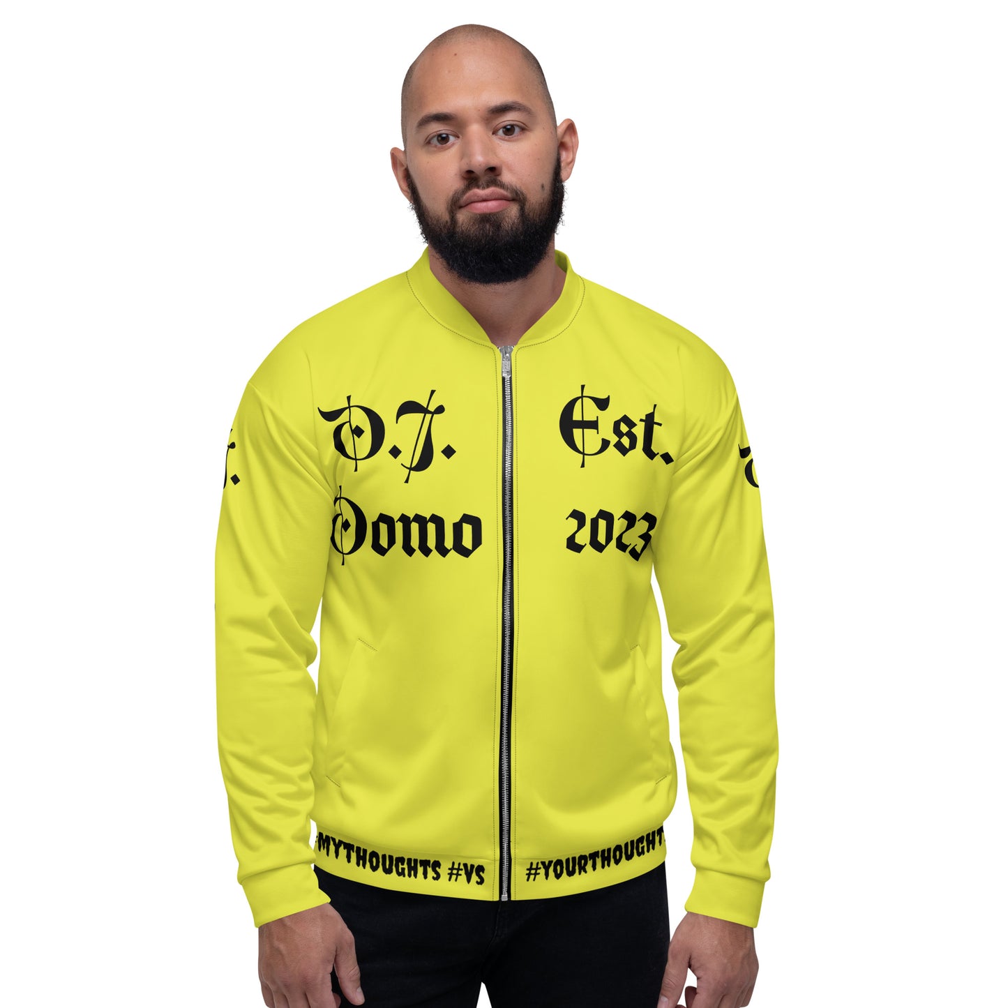 D.J. Domo "What is a Friend?" Unisex Bomber Jacket Yellow/Black