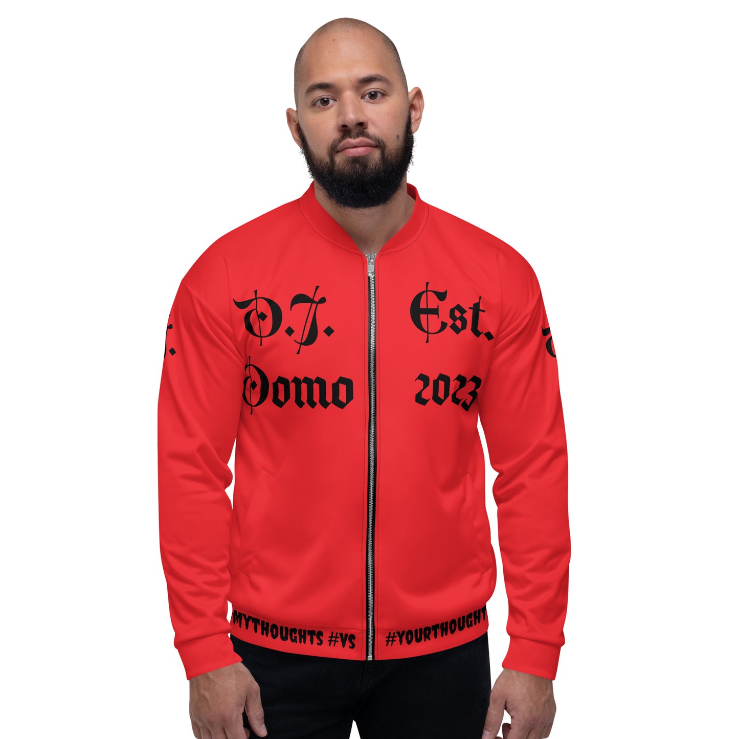 D.J. Domo "What is a Friend?" Unisex Bomber Jacket Red/Black