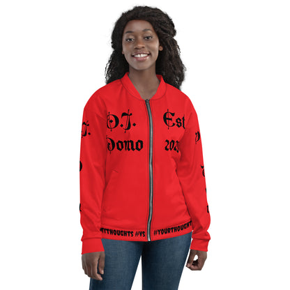 D.J. Domo "What is a Friend?" Unisex Bomber Jacket Red/Black