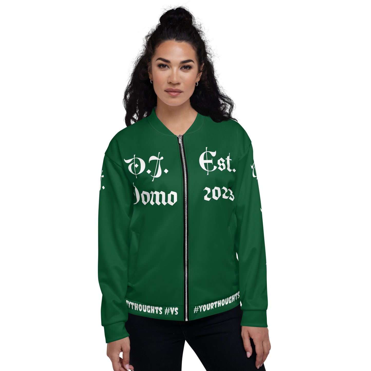 D.J. Domo "What is a Friend?" Unisex Bomber Jacket Green/White