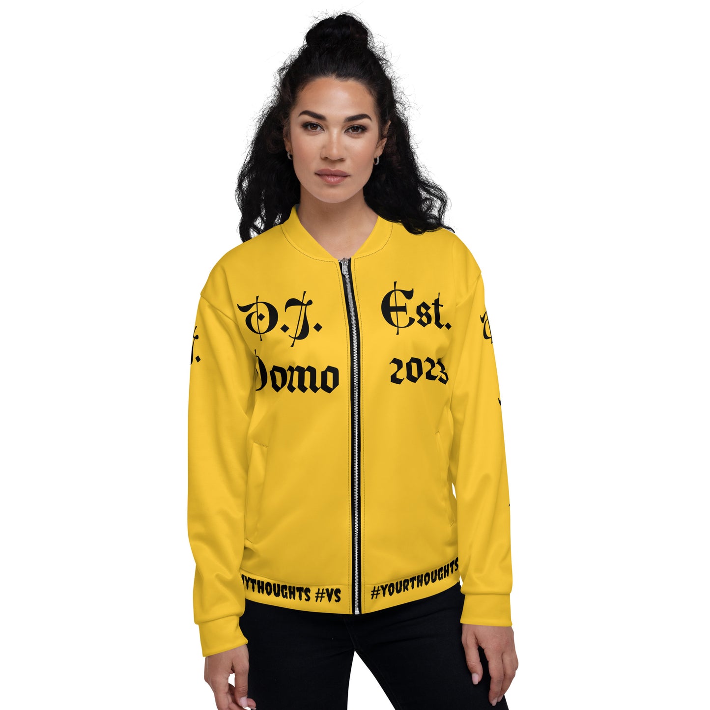 D.J. Domo "What is a Friend?" Unisex Bomber Jacket Gold/Black