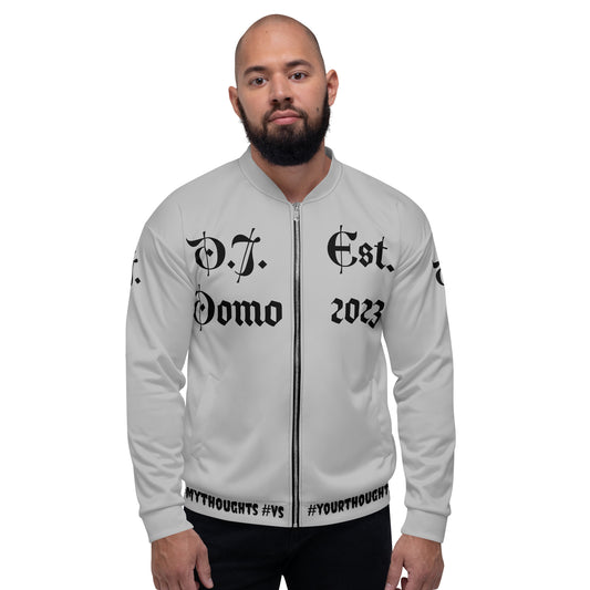 D.J. Domo "What is a Friend?" Unisex Bomber Jacket Gray/Black