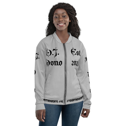 D.J. Domo "What is a Friend?" Unisex Bomber Jacket Gray/Black