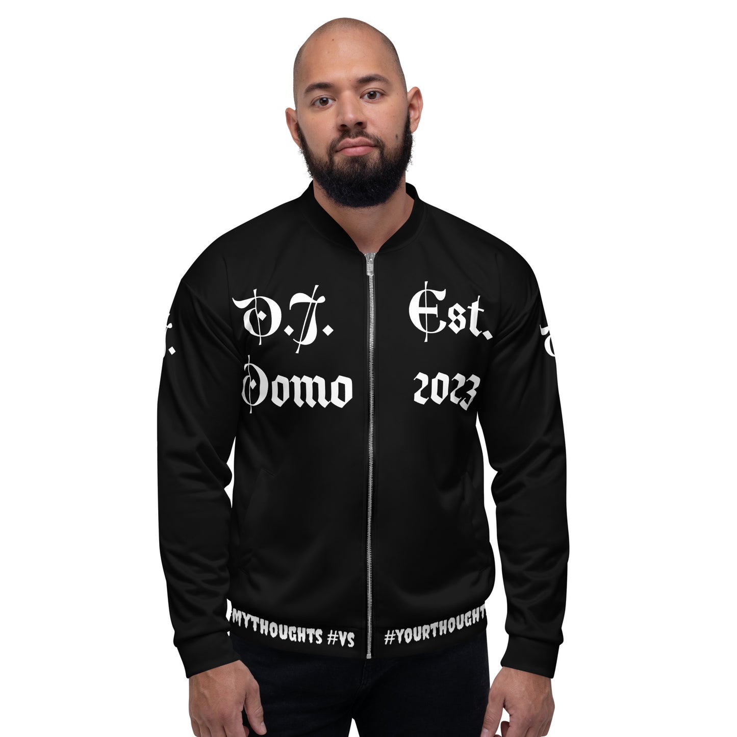 D.J. Domo "What is a Friend?" Unisex Bomber Jacket Black/White