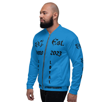 D.J. Domo "LOYAL" Unisex Bomber Jacket Light Blue/Black