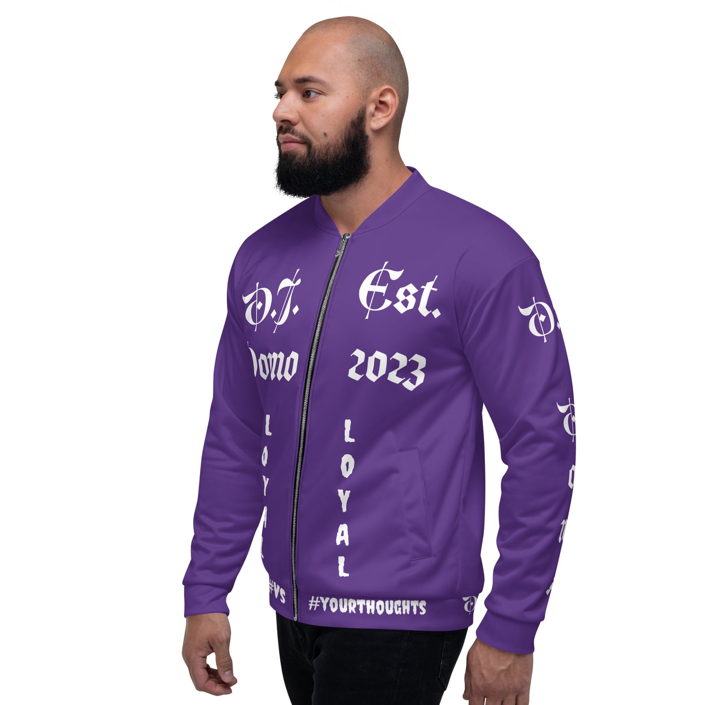 D.J. Domo "LOYAL" Unisex Bomber Jacket Purple/White