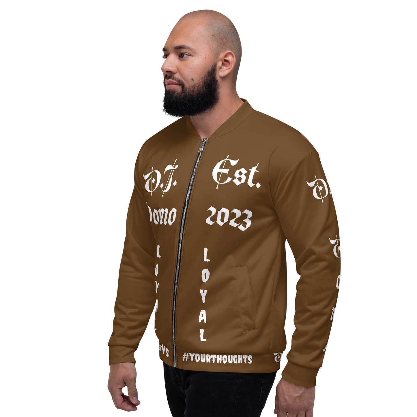 D.J. Domo "LOYAL" Unisex Bomber Jacket Brown/White