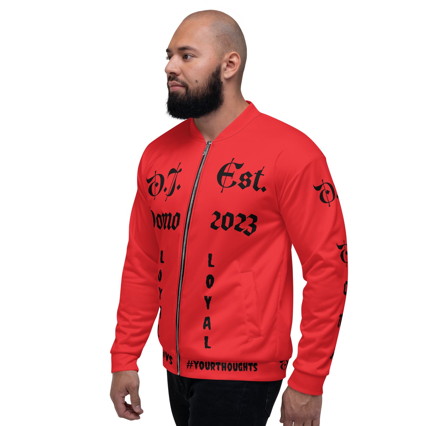 D.J. Domo "LOYAL" Unisex Bomber Jacket Red/Black