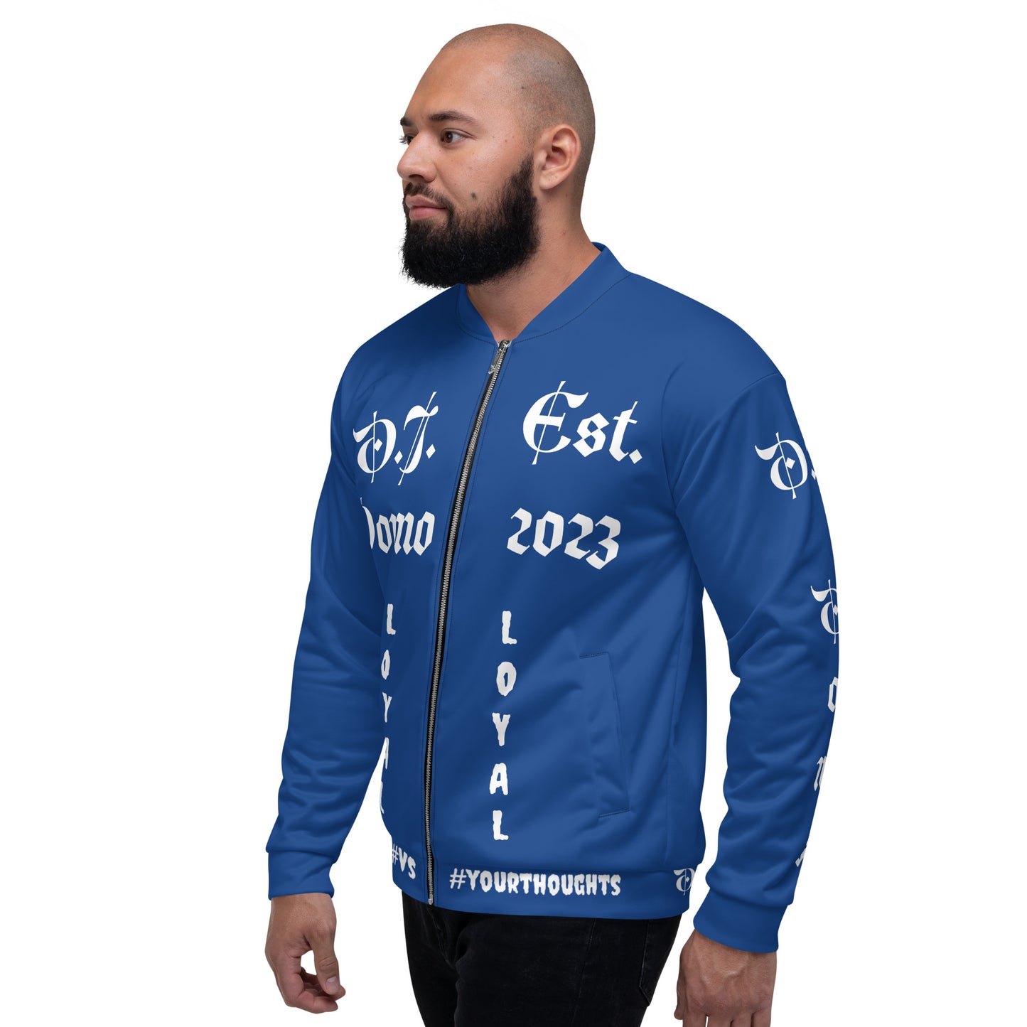 D.J. Domo "LOYAL" Unisex Bomber Jacket Dark Blue/White