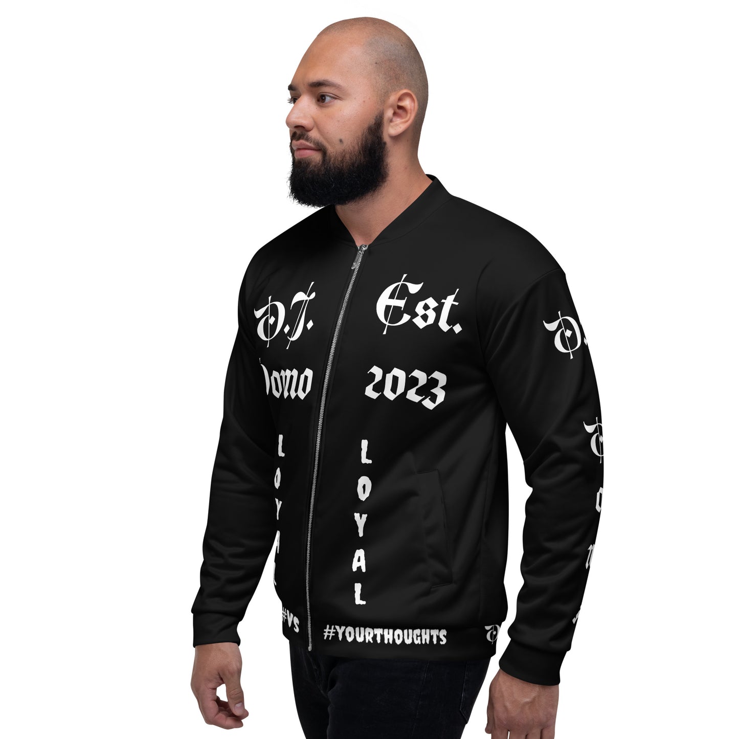 D.J. Domo "LOYAL" Unisex Bomber Jacket Black/White