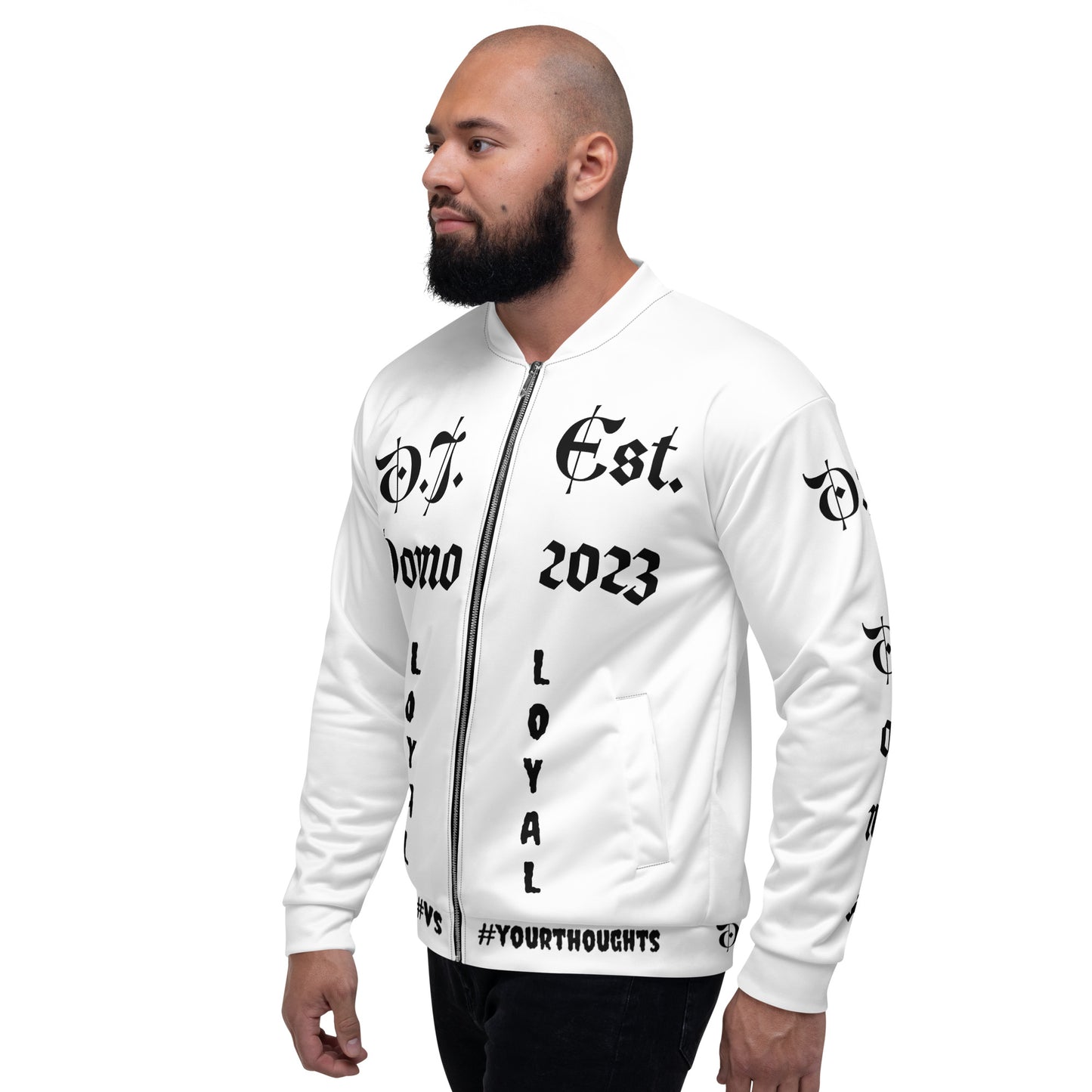 D.J. Domo "LOYAL" Unisex Bomber Jacket White/Black