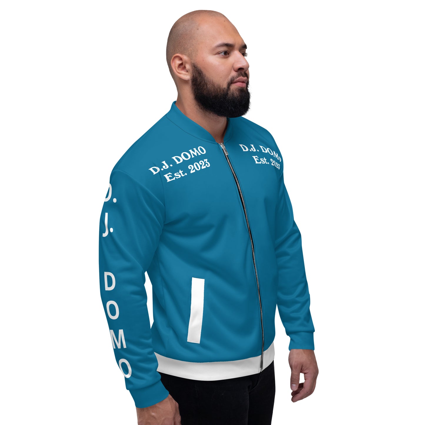 D.J. Domo "Regretted" Unisex Bomber Jacket Light Blue/White