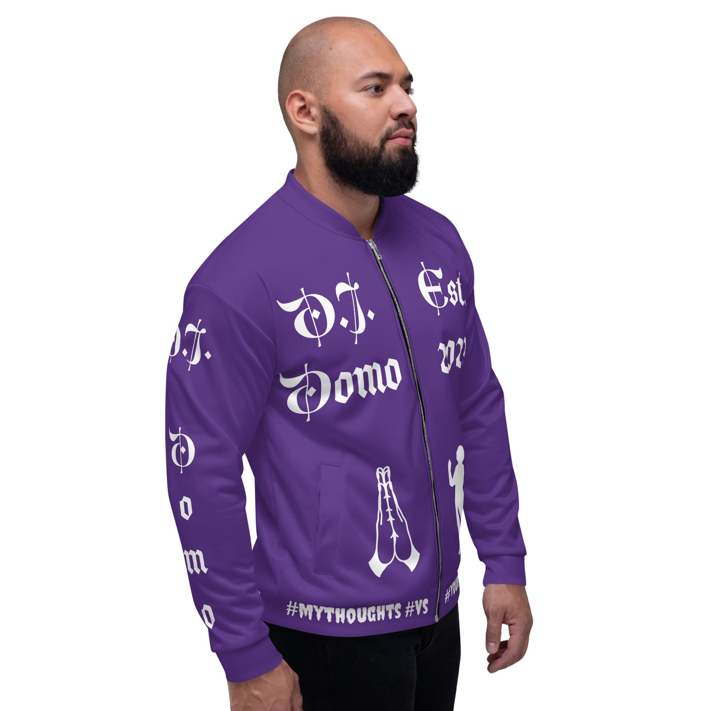 D.J. Domo "PRAYER" Unisex Bomber Jacket Purple/White