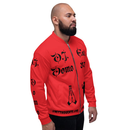 D.J. Domo "PRAYER" Unisex Bomber Jacket Red/Black