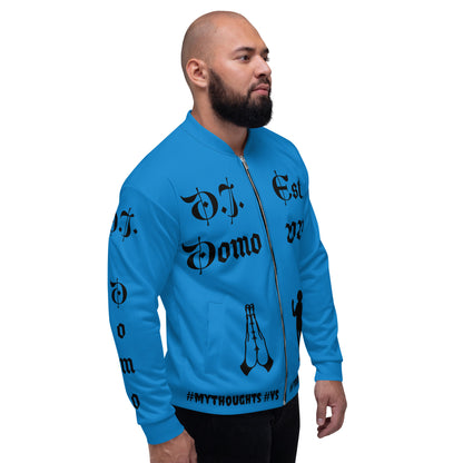 D.J. Domo "PRAYER" Unisex Bomber Jacket Light Blue/Black