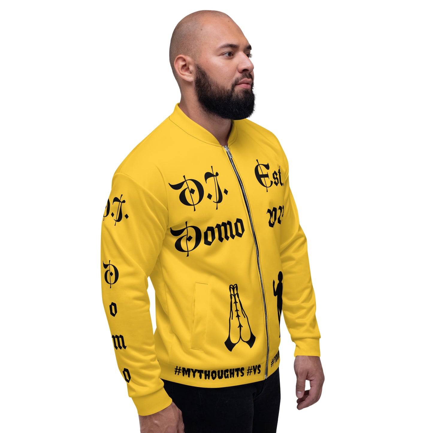 D.J. Domo "PRAYER" Unisex Bomber Jacket Gold/Black