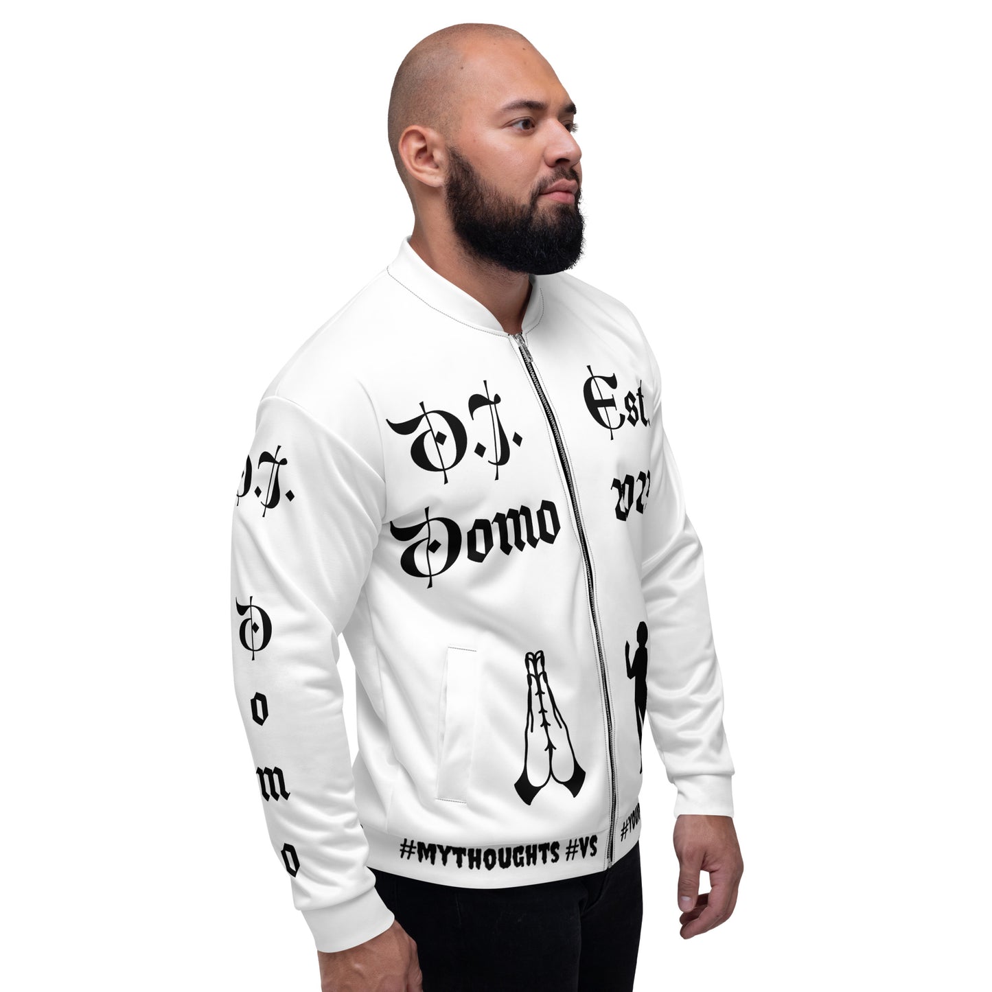 D.J. Domo "PRAYER" Unisex Bomber Jacket White/Black