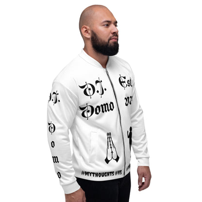 D.J. Domo "PRAYER" Unisex Bomber Jacket White/Black