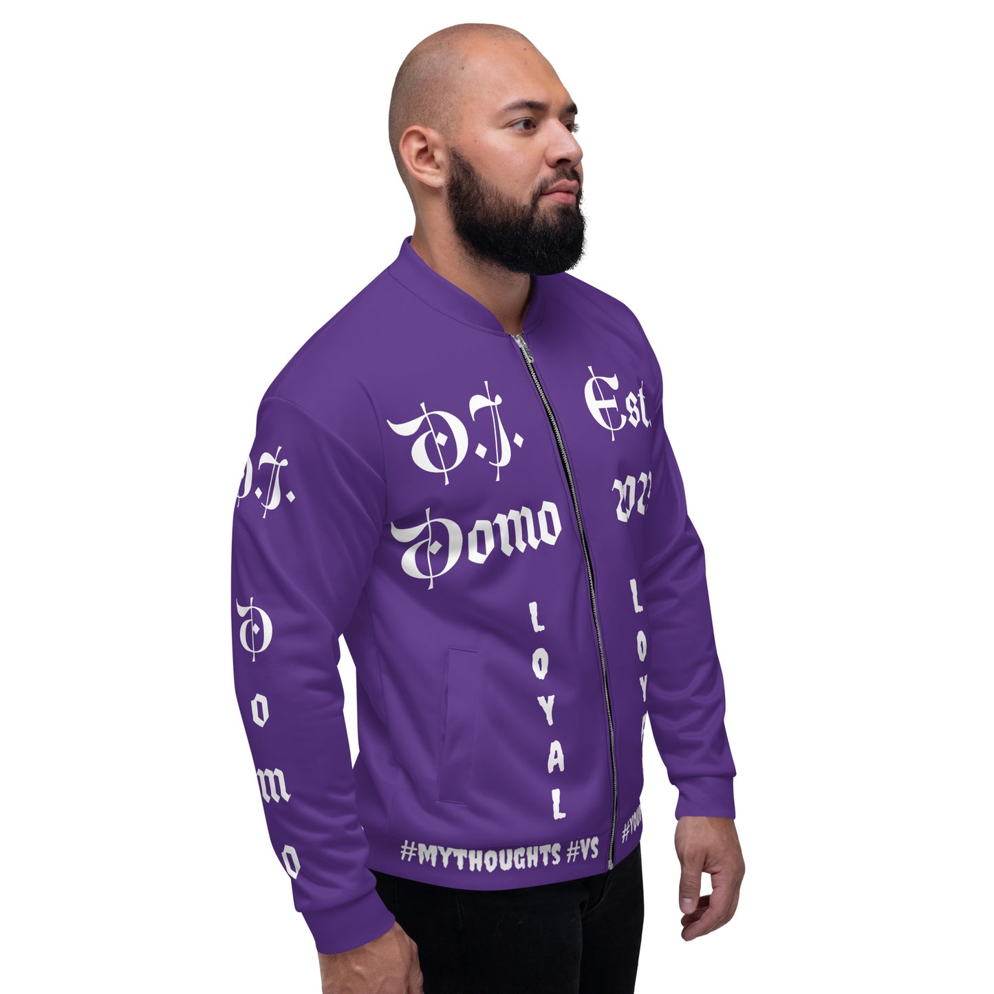 D.J. Domo "LOYAL" Unisex Bomber Jacket Purple/White