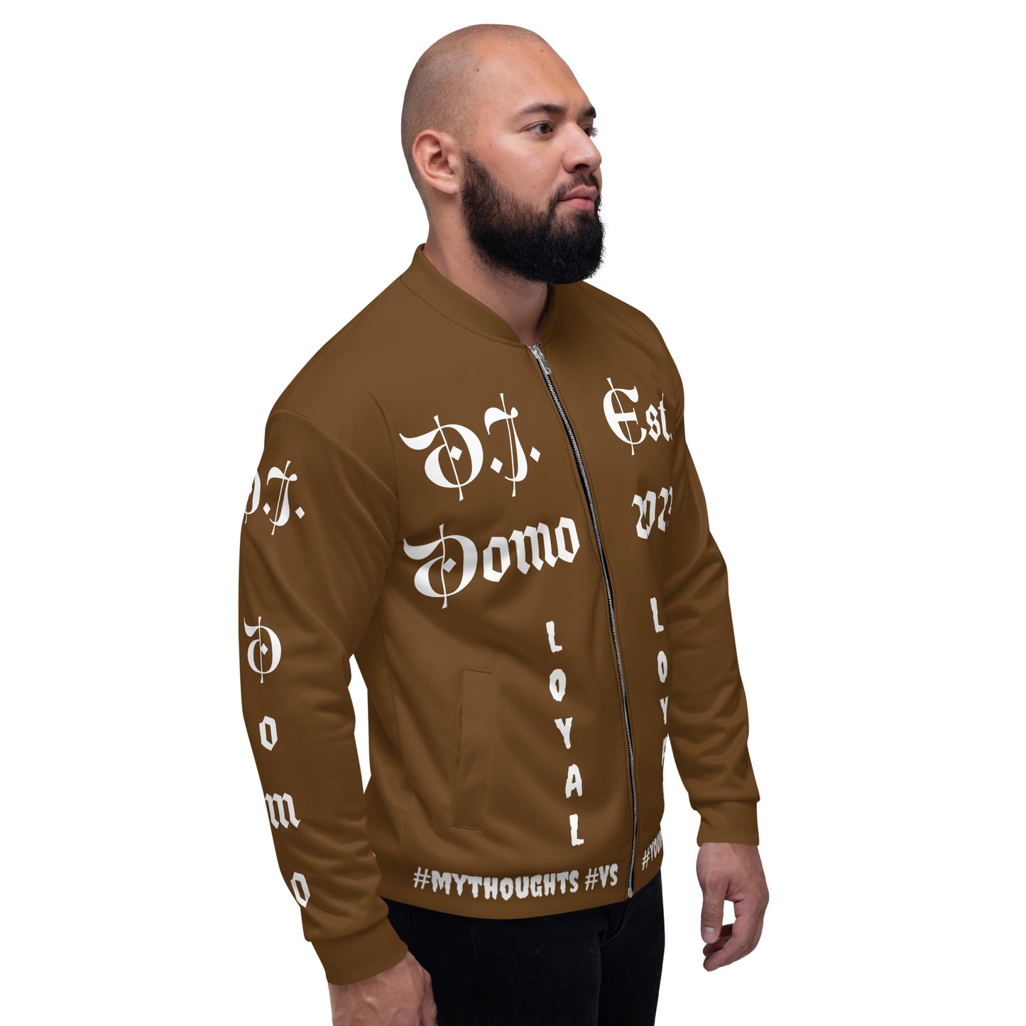 D.J. Domo "LOYAL" Unisex Bomber Jacket Brown/White